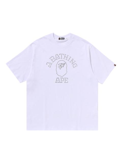 BAPE Rhinestone College Relaxed Fit Tee 'White'