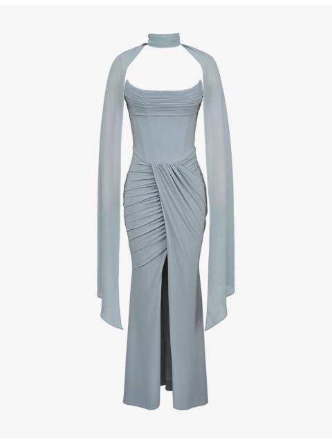 House of CB Portia Detachable-Cape Stretch-Woven Maxi Dress