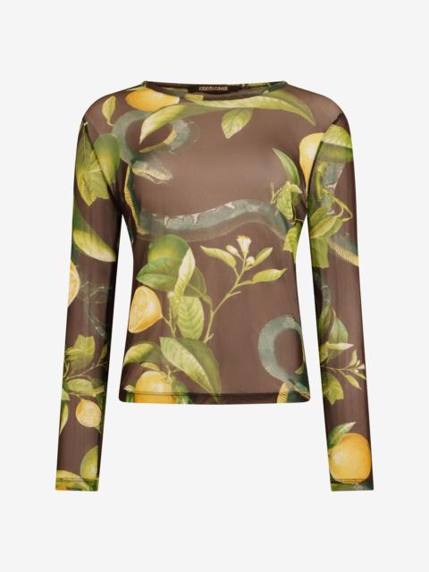 Roberto Cavalli Sweater with Multicolor Lemon and Snake Print