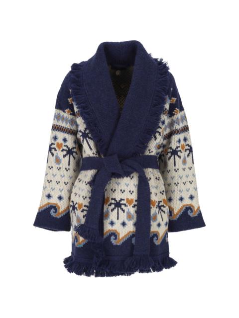 Alanui fringe-trimmed jacquard cardi-coat