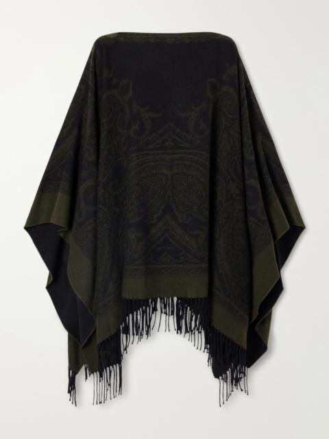 Etro Fringe-trimmed wool poncho Dark green
