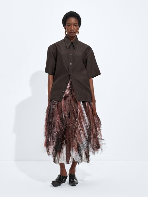 Bottega Veneta Leather and Fringed Embroidery Skirt