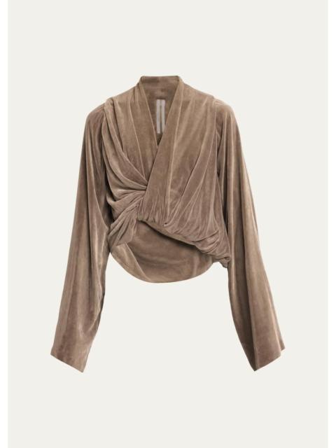 Rick Owens Flare-Sleeve Twisted Velvet Crop Top