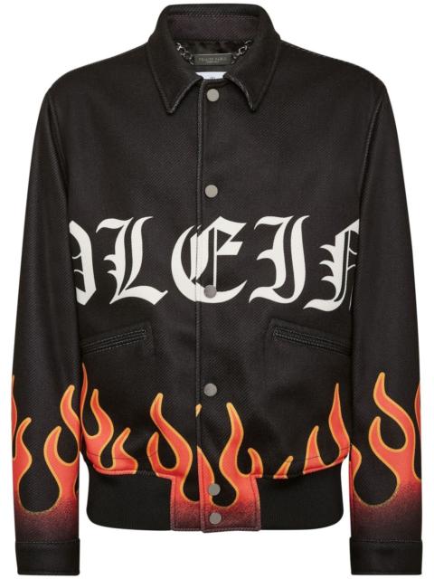 Flame-print bomber jacket