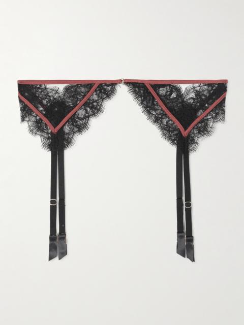 KIKI DE MONTPARNASSE Satin-trimmed Silk-blend Leavers Lace Suspender Belt