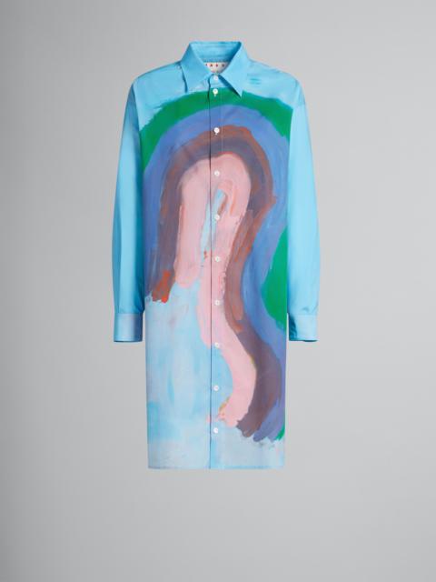Marni BLUE POPLIN SHIRT DRESS WITH RAINBOW PRINT