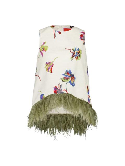 La DoubleJ feather-trim floral-print top