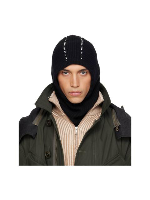 Black Ribbed Wool Balaclava