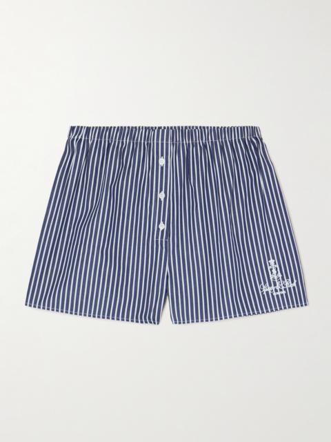 Sporty & Rich Vendome Mini Boxer Embroidered Striped Cotton Shorts