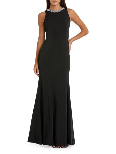MAC DUGGAL Women's Ieena Embellished Neck Satin Trumpet Gown - Black