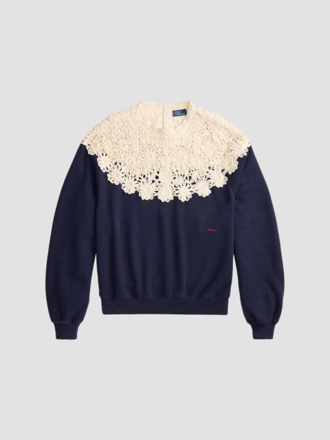 Polo Ralph Lauren Women's Crochet-Yoke Fleece Crewneck Sweater - Navy