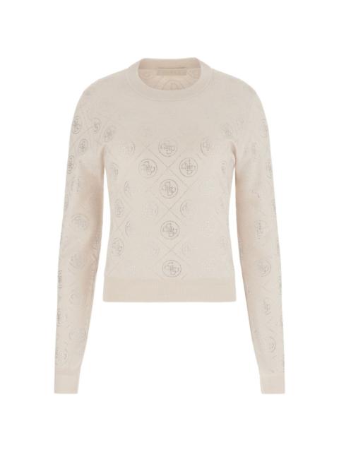 GUESS USA rhinestone-embellished logo-pattern sweater