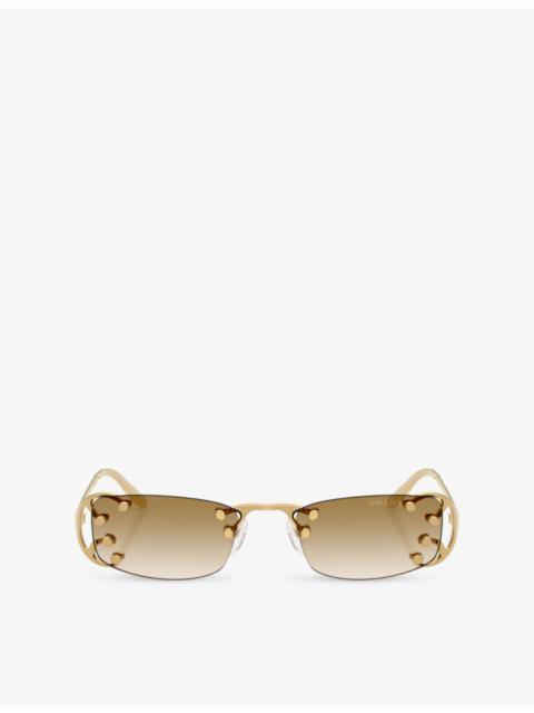 Prada PR C57S Rectangle-Frame Metal Sunglasses
