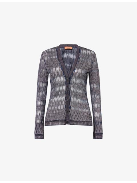 Missoni Chevron V-Neck Metallic-Knit Cardigan