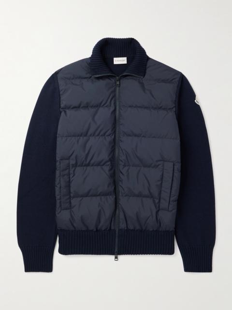 Moncler Logo-Appliquéd Quilted Nylon-Panelled Virgin Wool Down Cardigan