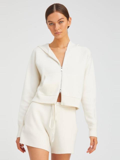 SPRWMN CHALK CASHMERE SHRUNKEN ZIP UP HOODIE