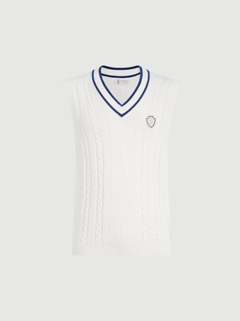 Brunello Cucinelli Cotton cable knit sweater vest with logo