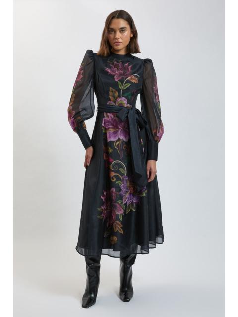 KAREN MILLEN Floral Print Balloon Sleeve Maxi Dress