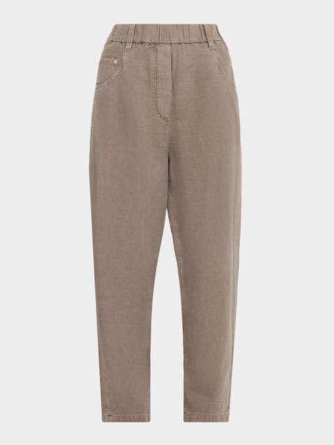 Brunello Cucinelli Dyed Cotton Twill Straight-Leg Ankle Pull-on Pants