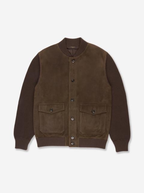 SLOWEAR Slim fit suede and cotton bomber jacket