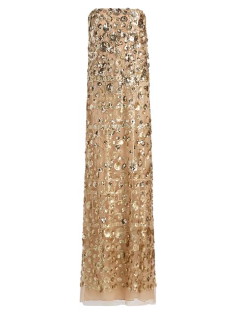 REEM ACRA Women's Strapless Embellished Flower Column Gown - Gold