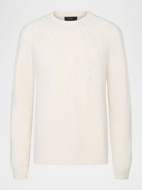 Vince Men's Airspun Merino Wool Cable-Yoke Crewneck Sweater