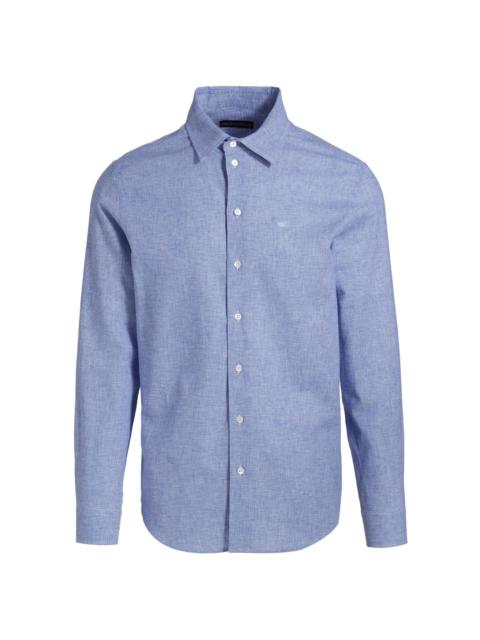 EMPORIO ARMANI Men's Linen-Cotton Houndstooth Shirt - Royal Blue