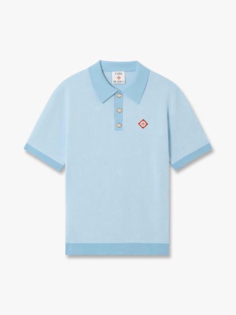 CASABLANCA Light Blue Pinstripe Short Sleeve Knit Polo Shirt