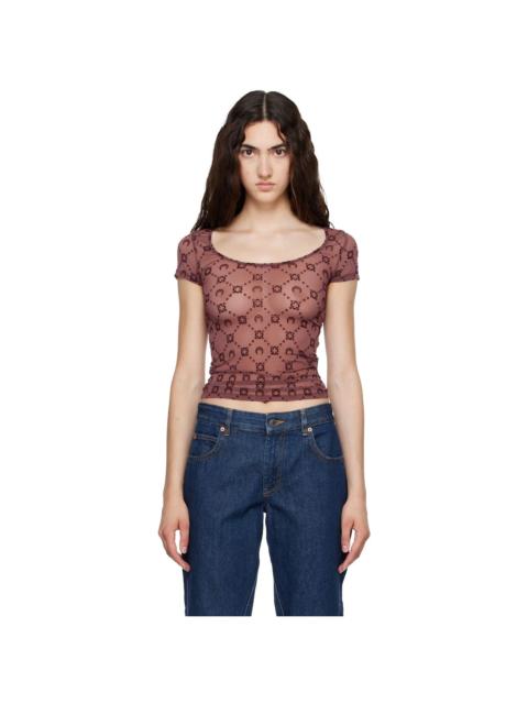 Marine Serre Burgundy Moonogram Mesh Flock T-shirt