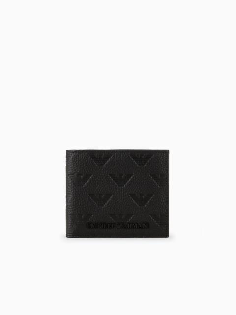 EMPORIO ARMANI Leather coin-pocket wallet with all-over embossed eagle