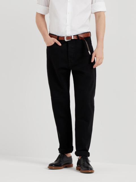 Brunello Cucinelli Garment-dyed iconic fit five-pocket trousers in slubbed denim