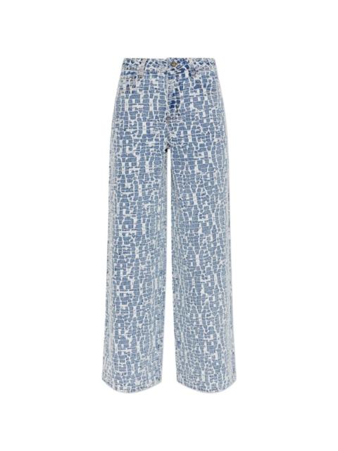 self-portrait textured wide-leg jeans