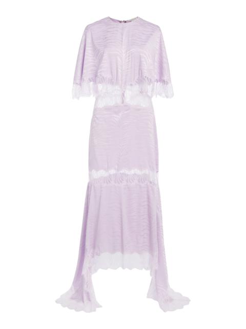 Lace-Trimmed Tiger-Print Silk Maxi Dress purple