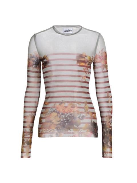 Jean Paul Gaultier Women's Printed Mesh Long-Sleeve Top - Light Blue Multicolor