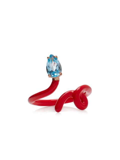 BEA BONGIASCA Baby Vine 9K Rose Gold, Topaz, And Enamel Ring red