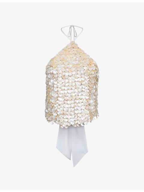 House of CB Zina Bead-Embellished Georgette Top