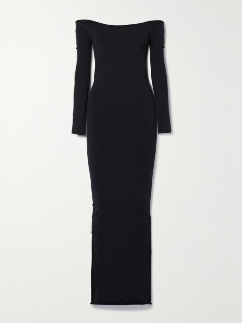 The Row Curitiba off-the-shoulder stretch-ponte maxi dress Black