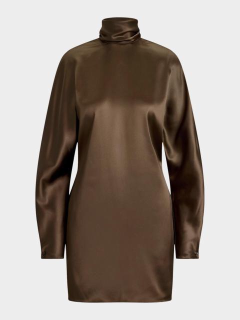 Ralph Lauren Turtleneck Long-Sleeve Luxury Satin Mini Dress