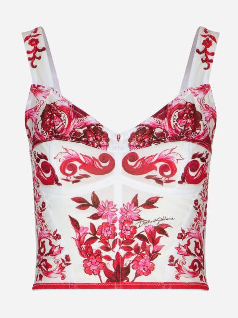 Dolce & Gabbana Majolica-print marquisette bustier top