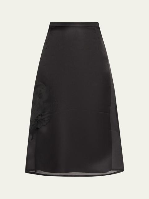 AKRIS Anemone Corsage Organza Midi Skirt