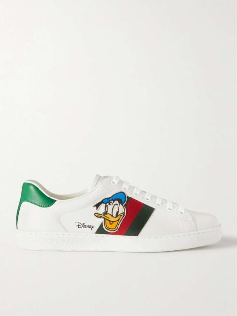 GUCCI + Disney New Ace Appliquéd Webbing-Trimmed Leather Sneakers