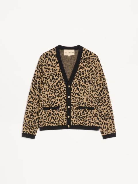 Valentino VALENTINO WOOL CARDIGAN WITH FAUVE ECLAT ANIMAL PRINT JACQUARD