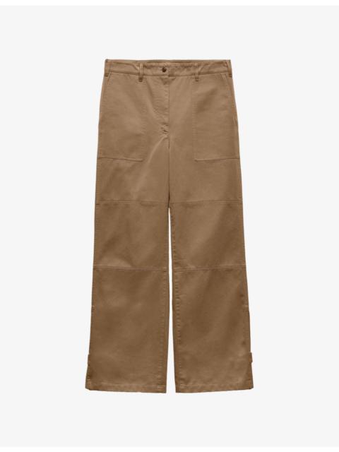 Prada High-Rise Wide-Leg Cotton Chino Trousers