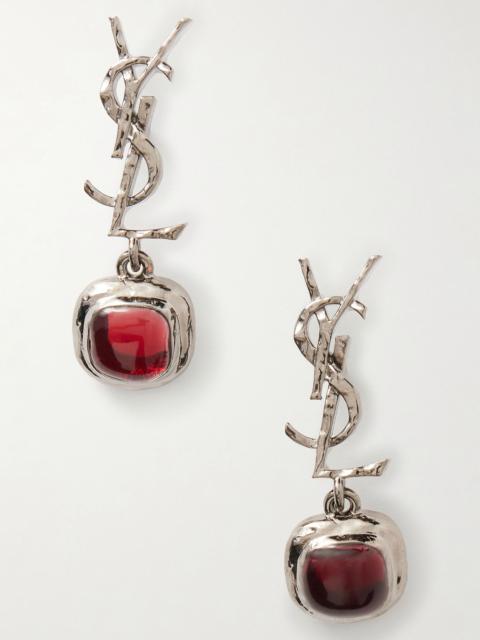 SAINT LAURENT Cassandre Pampille silver-tone and resin earrings Silver