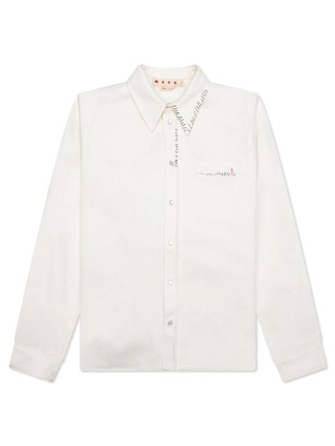 WHITE DRILL SHIRT WITH MENDING - LILY WHITE