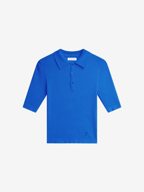 The Frankie Shop Vally Ribbed Knit Polo Top - Cobalt