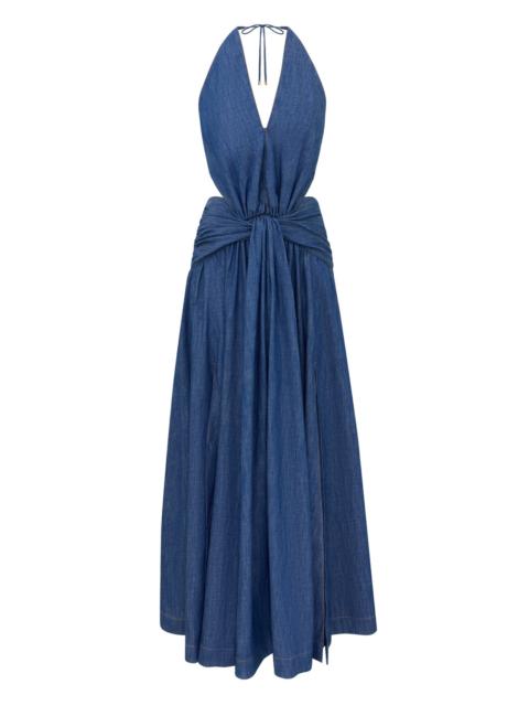 Zimmermann ECHO DENIM PLUNGE HALTER DRESS