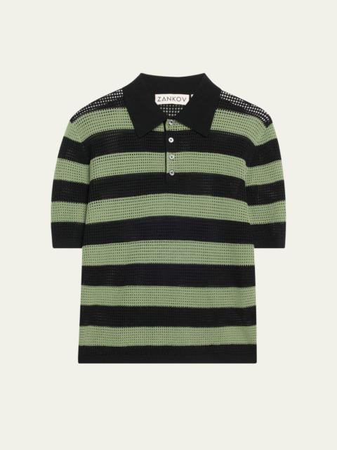 ZANKOV Luke Stripe Merino Wool Polo Top