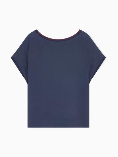 GIORGIO ARMANI BLOUSE REGULAR FIT HEAVY WASHED SILK RIBBED CREW NECK