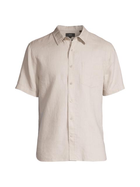 Vince Men's Linen Short-Sleeve Button-Front Shirt - Pumice Rock